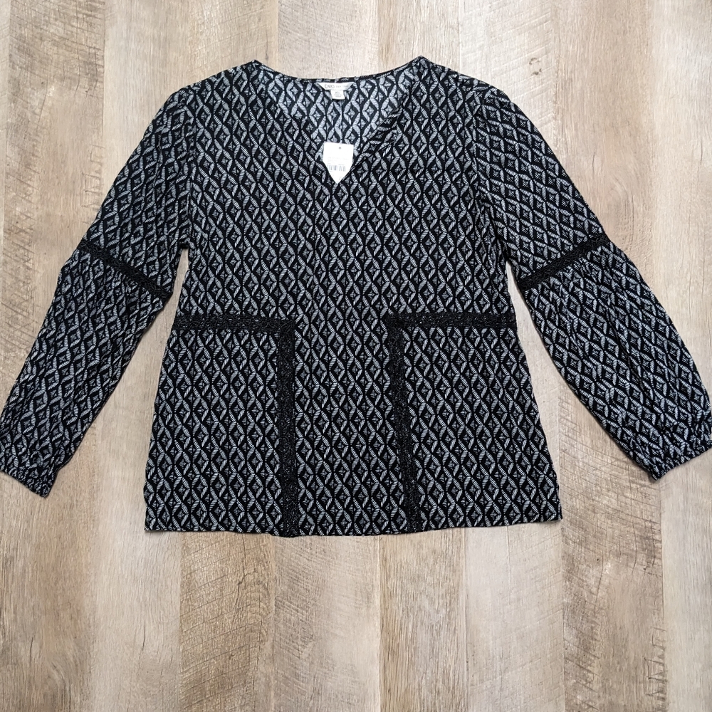 Cato Black and Gray Geometric Long Sleeve Top